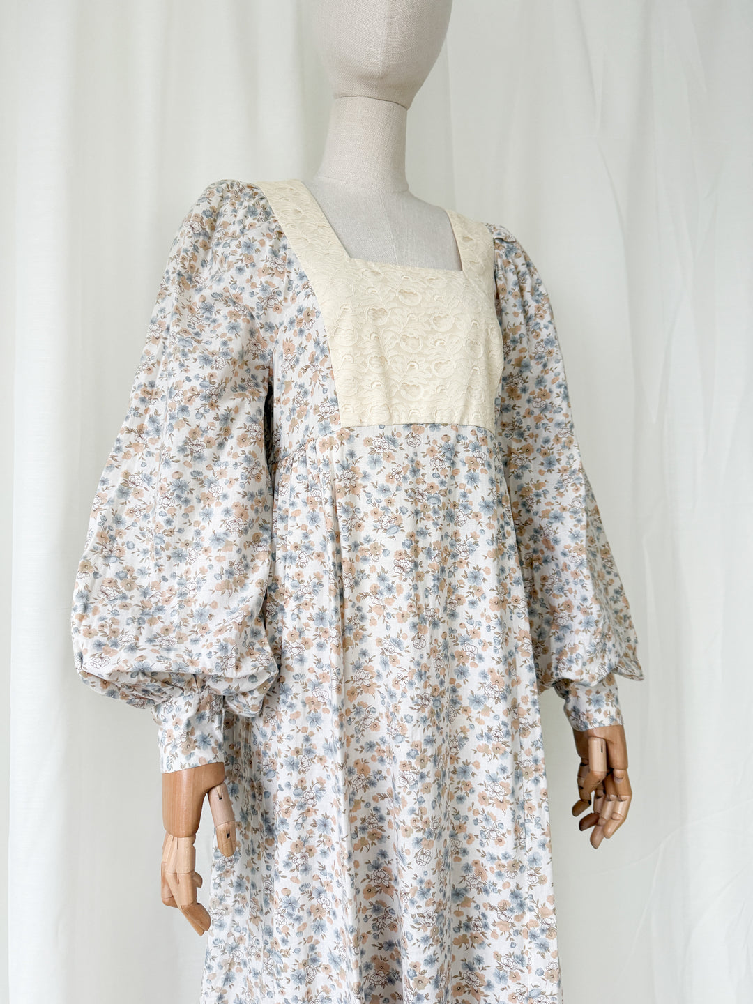 Ethereal Rare 1970s Lace Bodice Billowy Cotton Maxi Dress