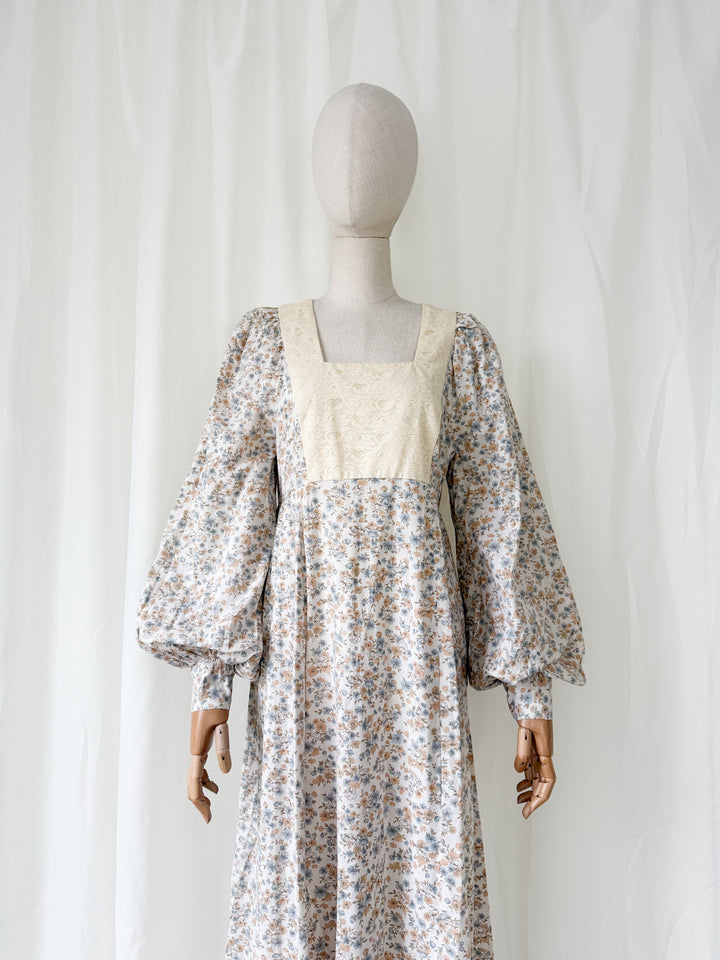 Ethereal Rare 1970s Lace Bodice Billowy Cotton Maxi Dress
