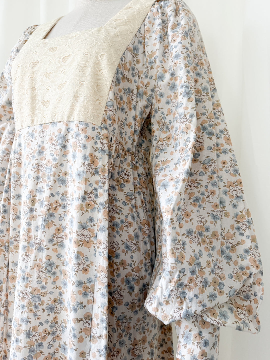 Ethereal Rare 1970s Lace Bodice Billowy Cotton Maxi Dress