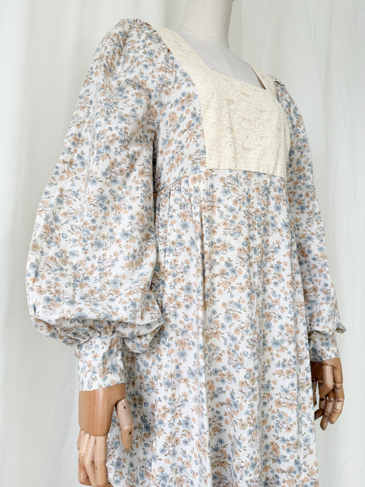 Ethereal Rare 1970s Lace Bodice Billowy Cotton Maxi Dress