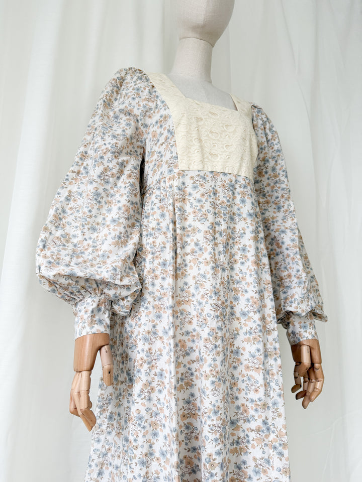 Ethereal Rare 1970s Lace Bodice Billowy Cotton Maxi Dress