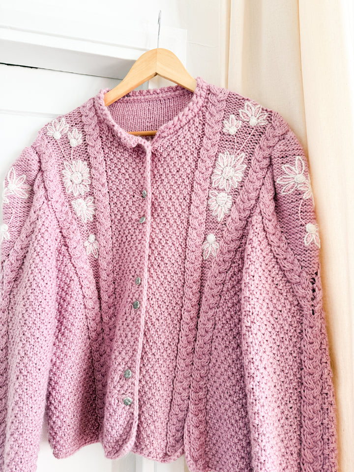Precious 70s Rare Austrian Wool Floral Blush Cardigan