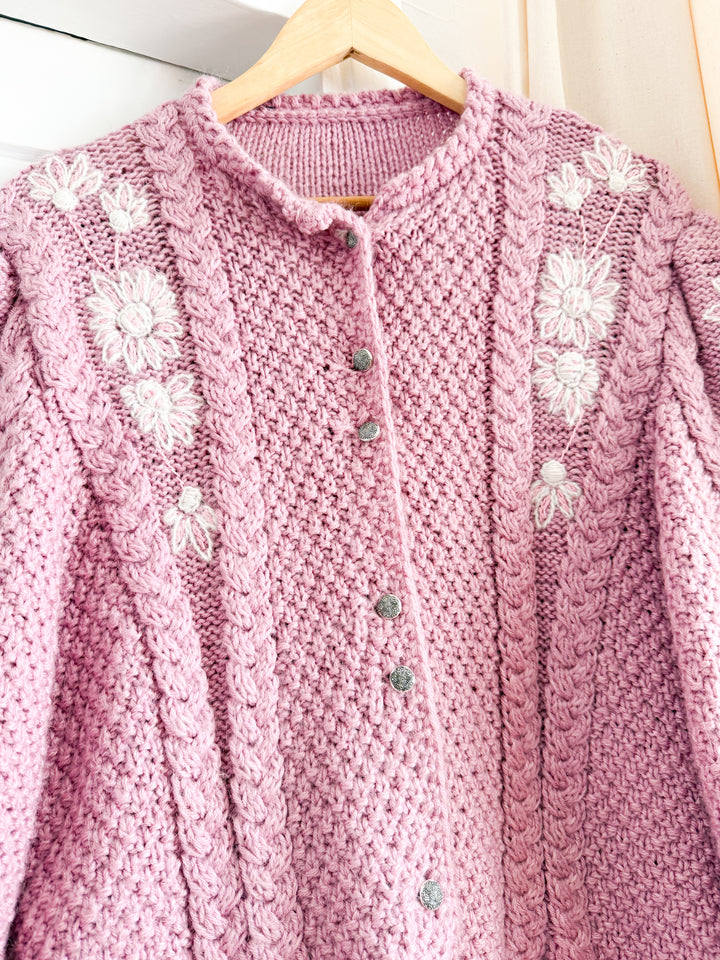 Precious 70s Rare Austrian Wool Floral Blush Cardigan