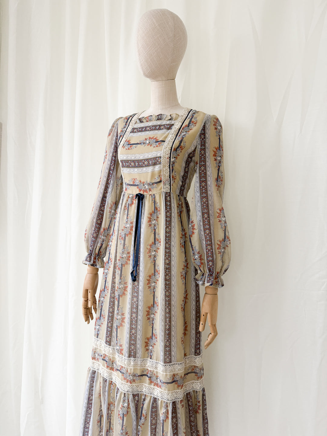Rustic 1970s Floral Cotton Maxi Dress