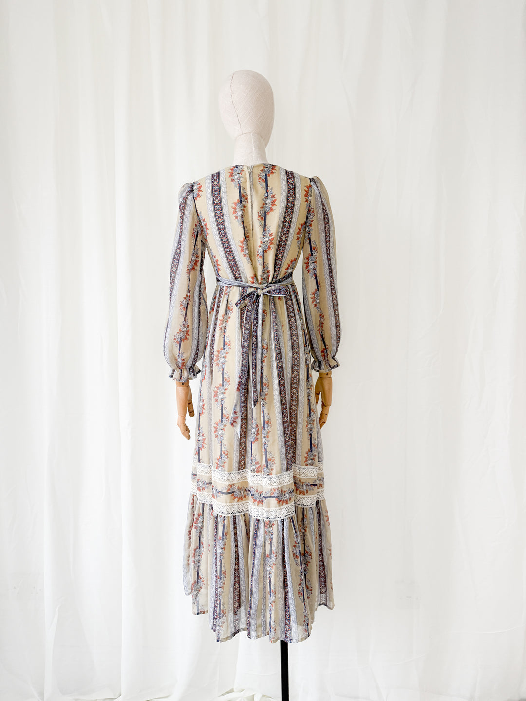 Rustic 1970s Floral Cotton Maxi Dress