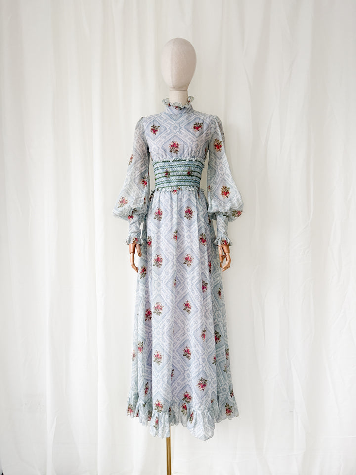 Incredible Gorgeous Rare 1970s John Charles Cotton Maxi Dress