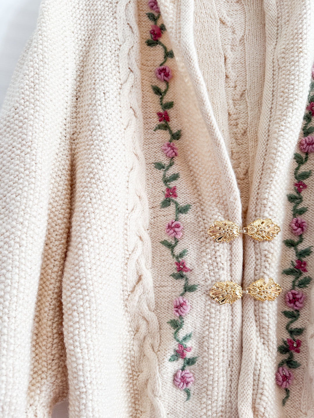 Breathtaking Oversized 70s Wool Austrian Floral Cardigan