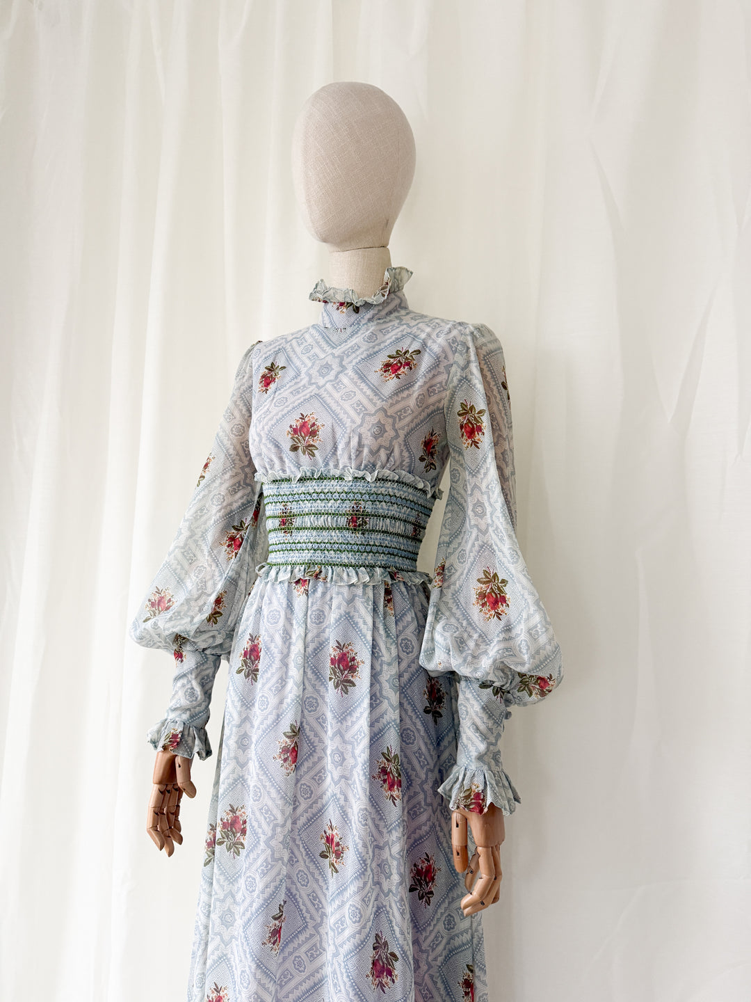 Incredible Gorgeous Rare 1970s John Charles Cotton Maxi Dress