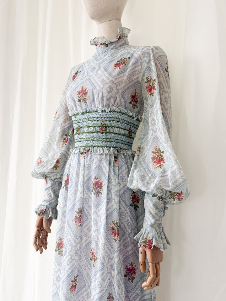 Incredible Gorgeous Rare 1970s John Charles Cotton Maxi Dress