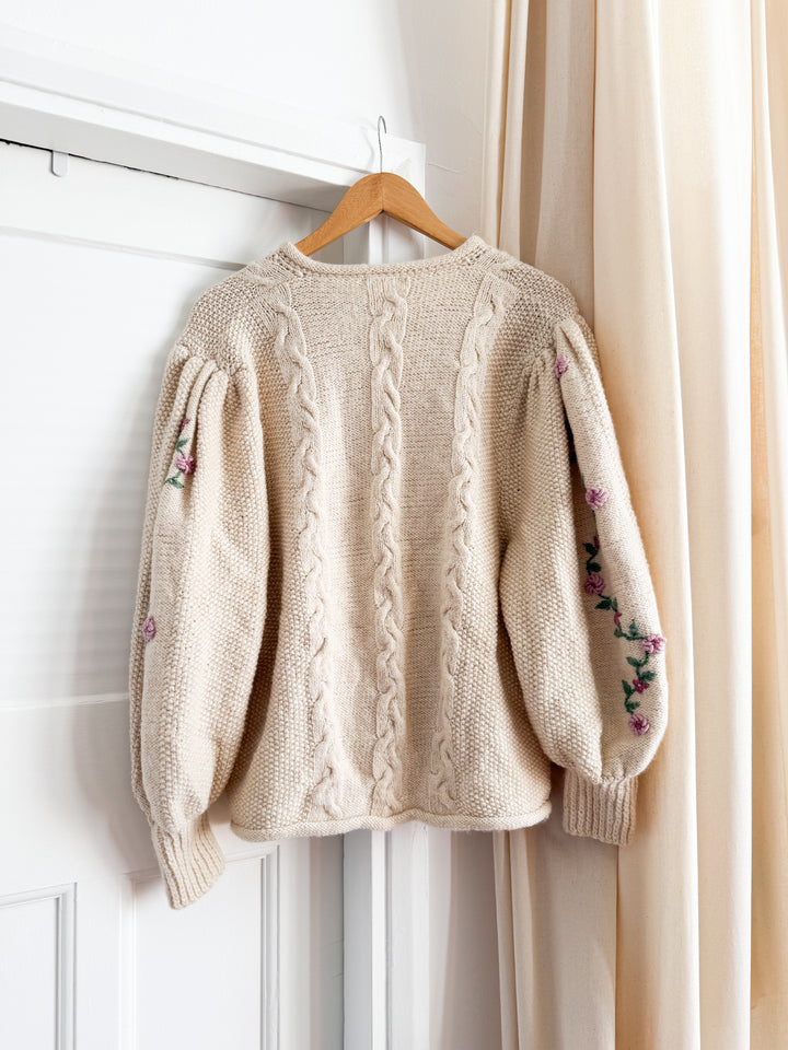 Breathtaking Oversized 70s Wool Austrian Floral Cardigan
