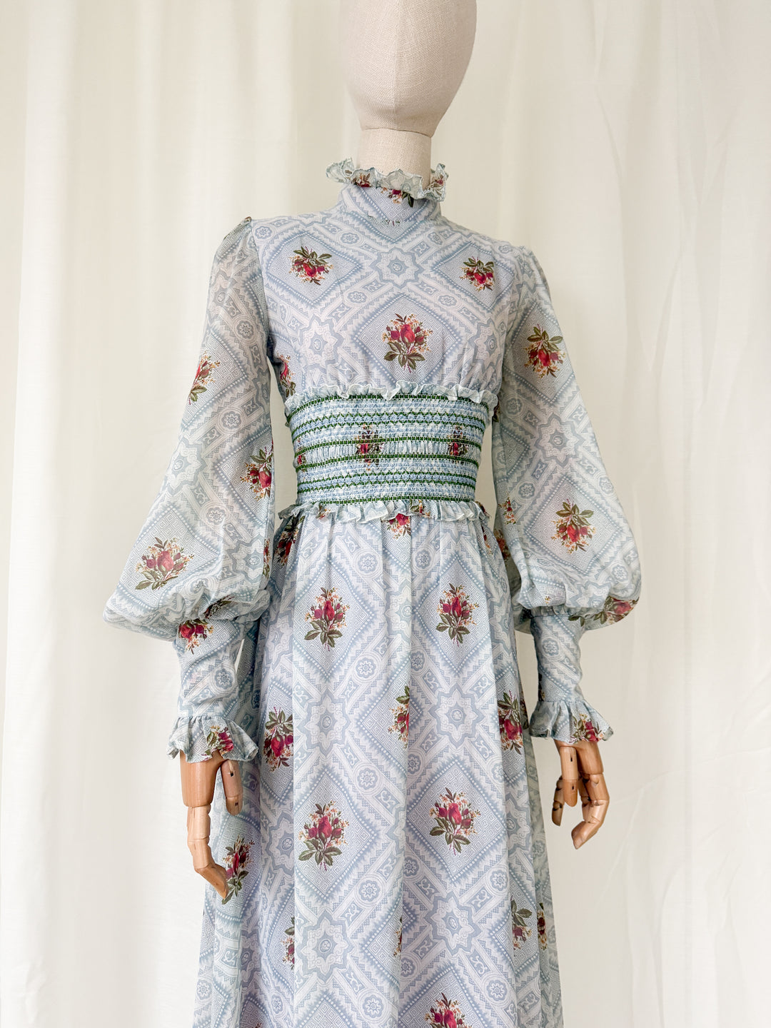 Incredible Gorgeous Rare 1970s John Charles Cotton Maxi Dress