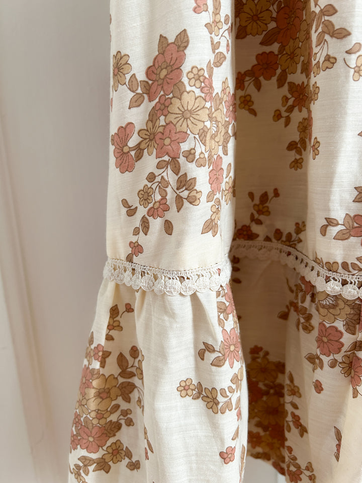 Heavenly Soft Brown Floral 70s Cotton Prairie Maxi Dresss