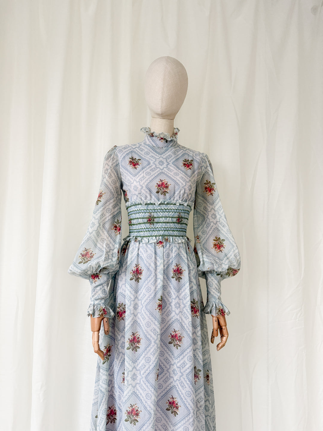 Incredible Gorgeous Rare 1970s John Charles Cotton Maxi Dress