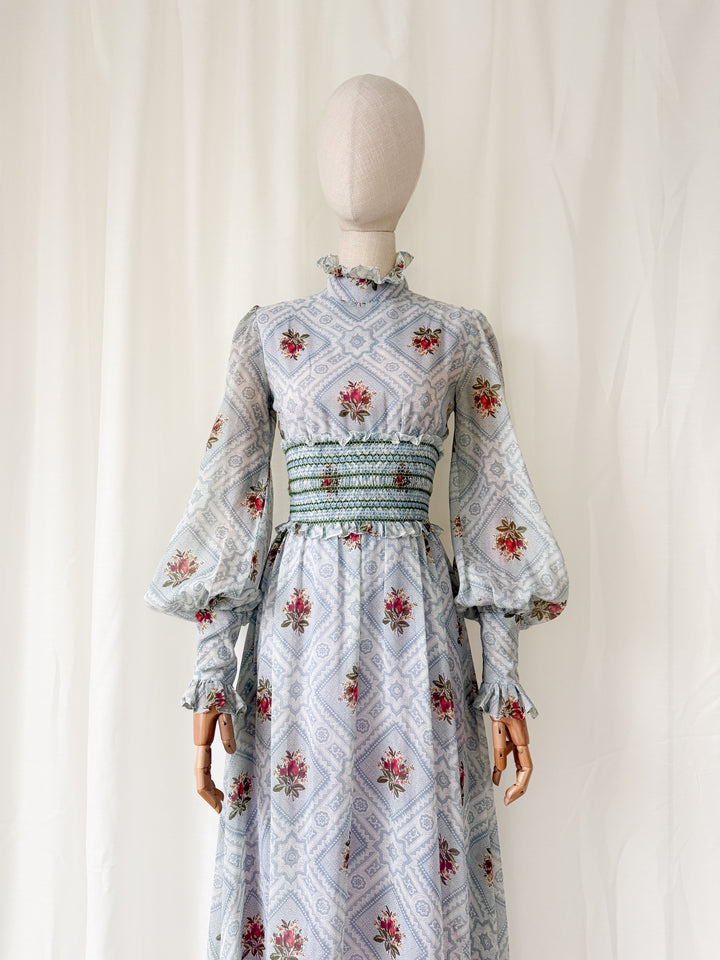 Incredible Gorgeous Rare 1970s John Charles Cotton Maxi Dress