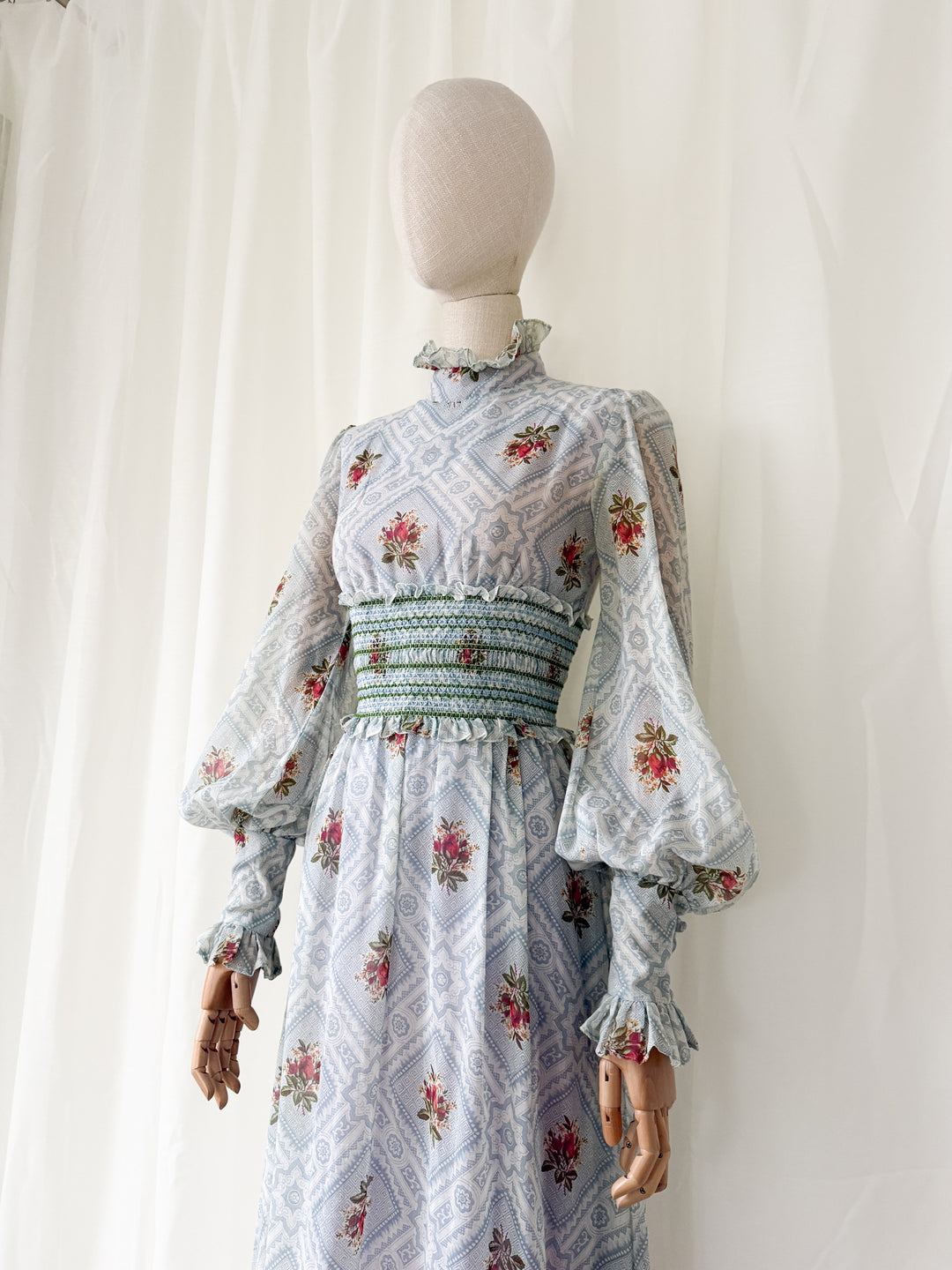 Incredible Gorgeous Rare 1970s John Charles Cotton Maxi Dress