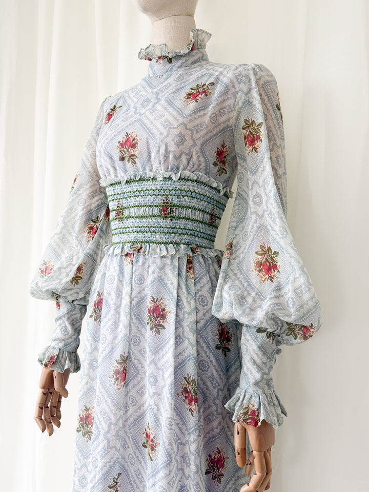 Incredible Gorgeous Rare 1970s John Charles Cotton Maxi Dress