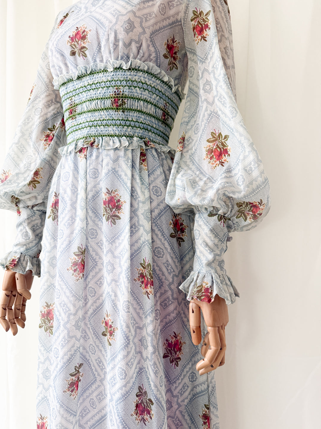 Incredible Gorgeous Rare 1970s John Charles Cotton Maxi Dress