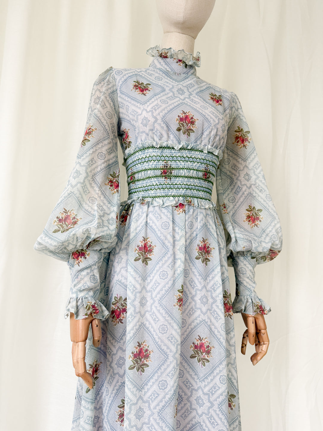 Incredible Gorgeous Rare 1970s John Charles Cotton Maxi Dress