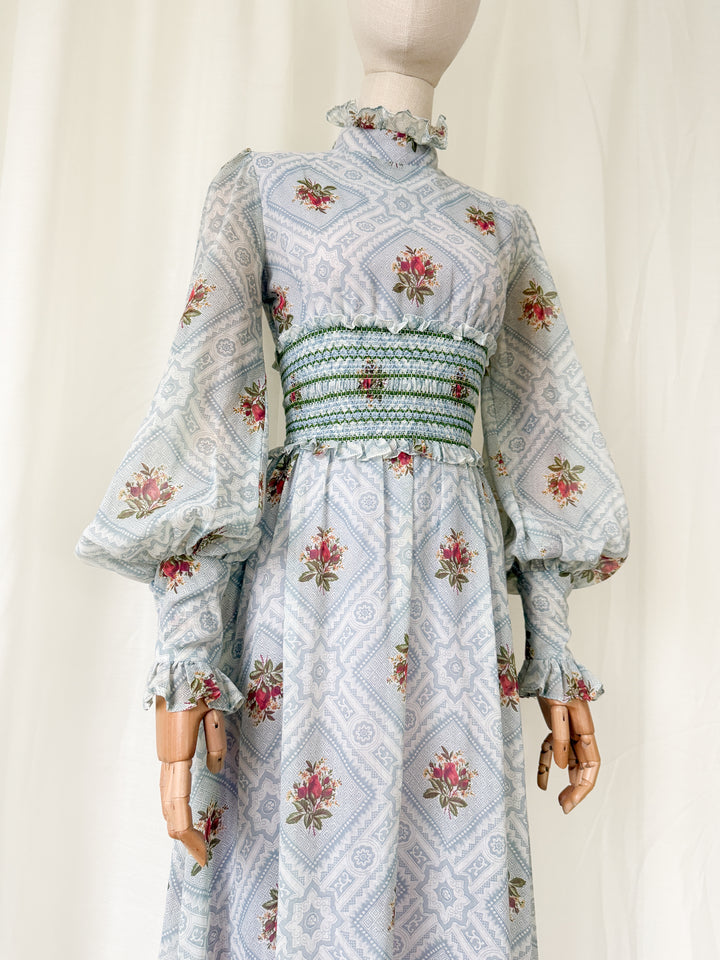 Incredible Gorgeous Rare 1970s John Charles Cotton Maxi Dress