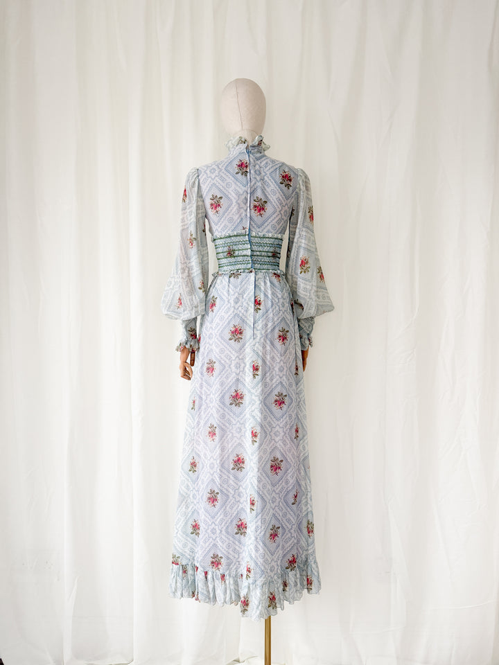 Incredible Gorgeous Rare 1970s John Charles Cotton Maxi Dress