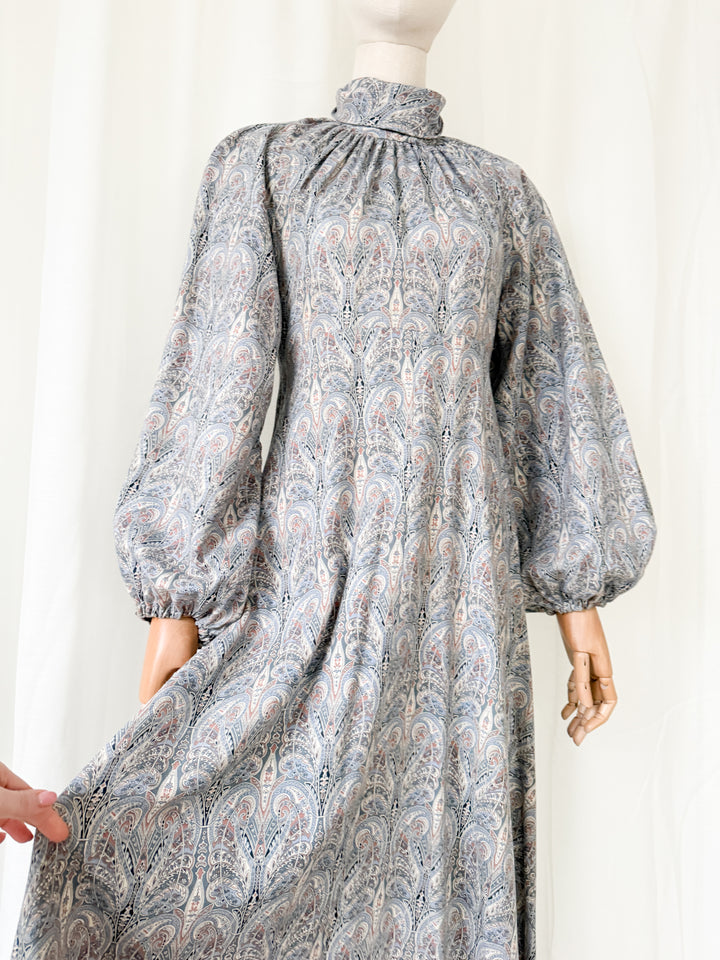 Magical Rare 1970s Liberty Wool Blend Billowing Maxi Dress