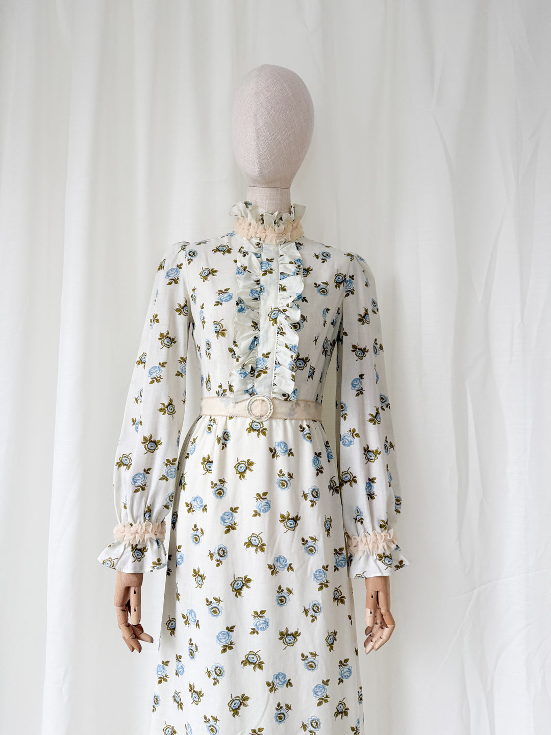 Darling 1970s Floral Cotton Frill Collar Maxi Dress