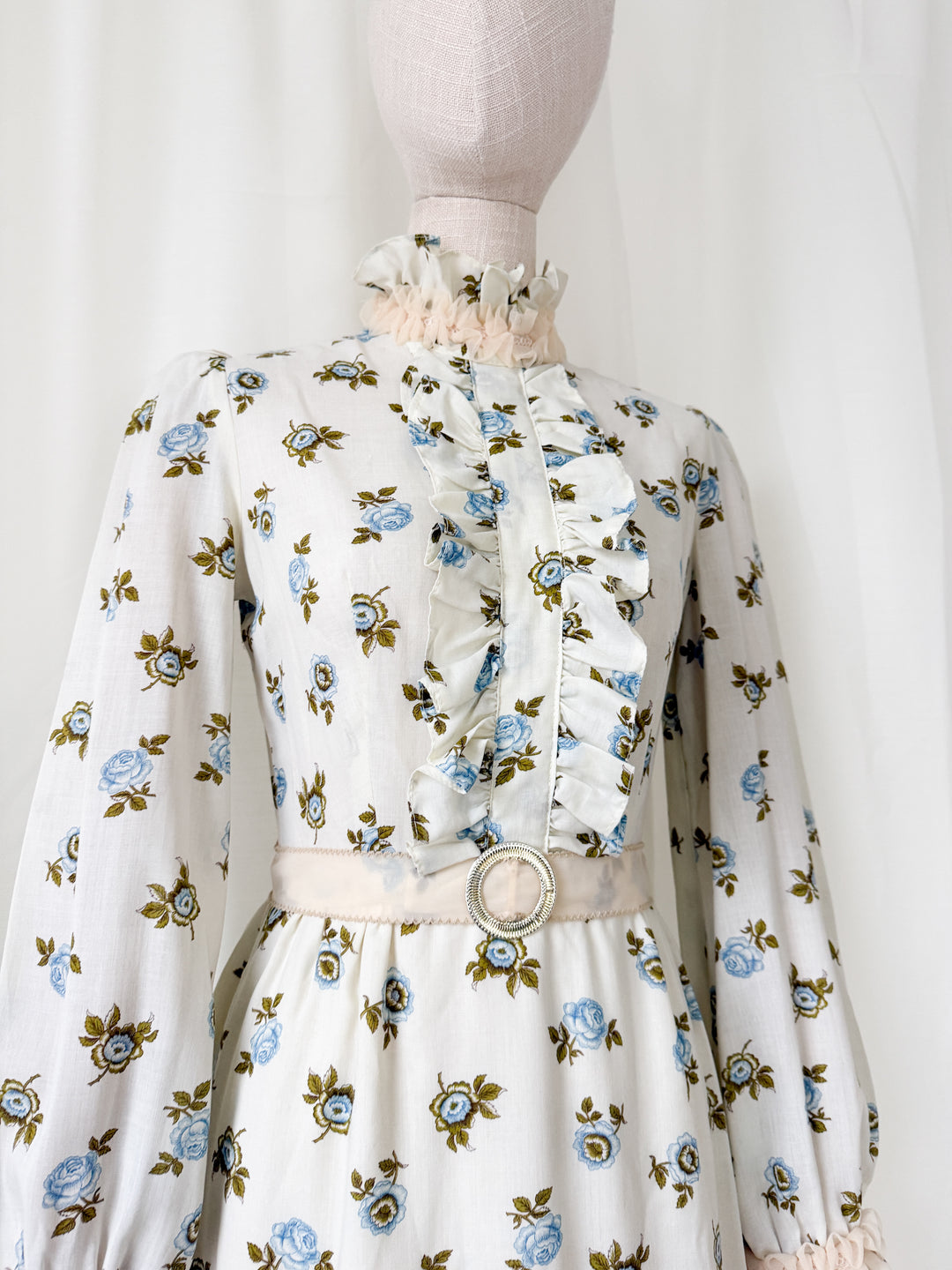 Darling 1970s Floral Cotton Frill Collar Maxi Dress