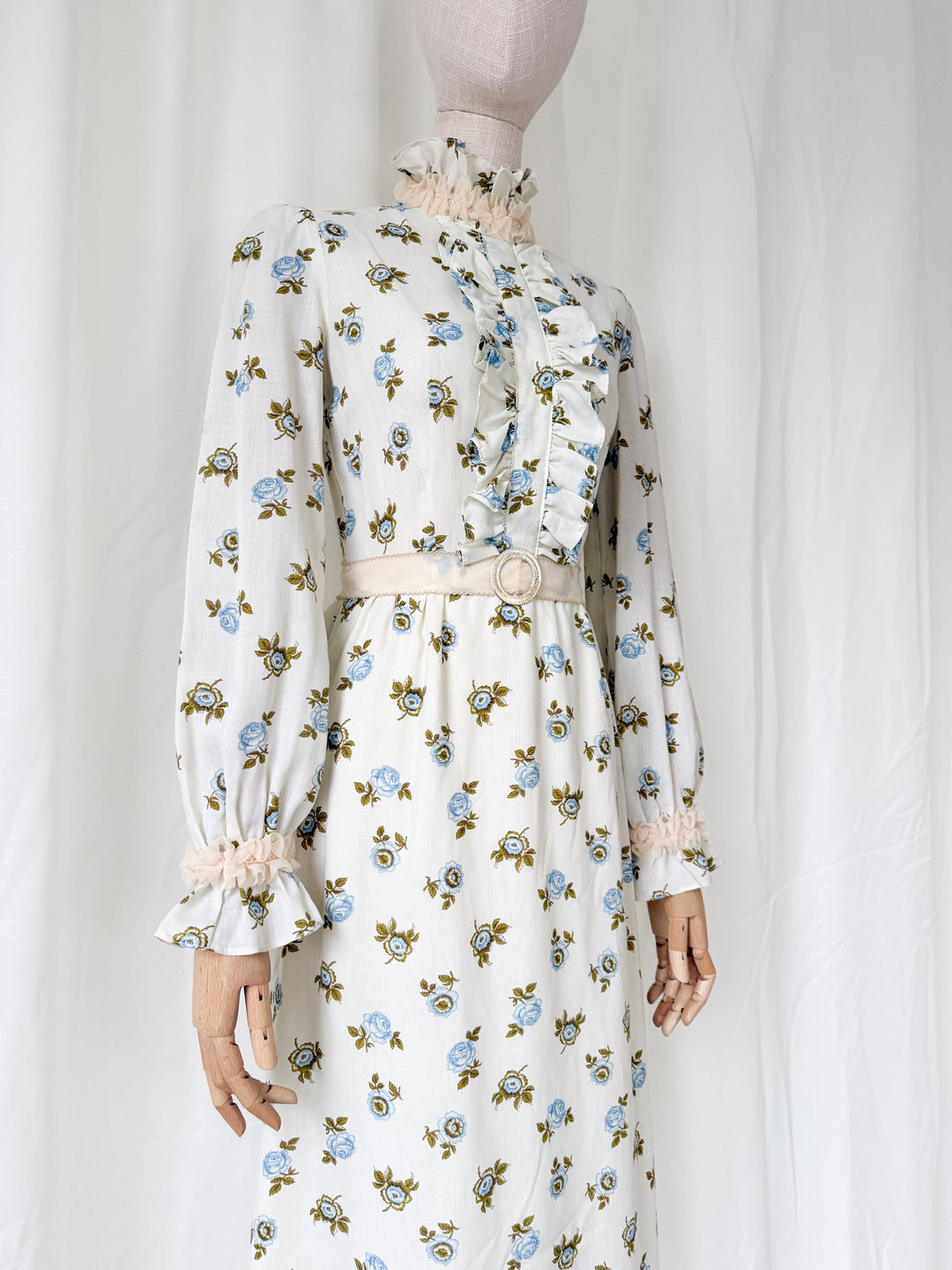 Darling 1970s Floral Cotton Frill Collar Maxi Dress