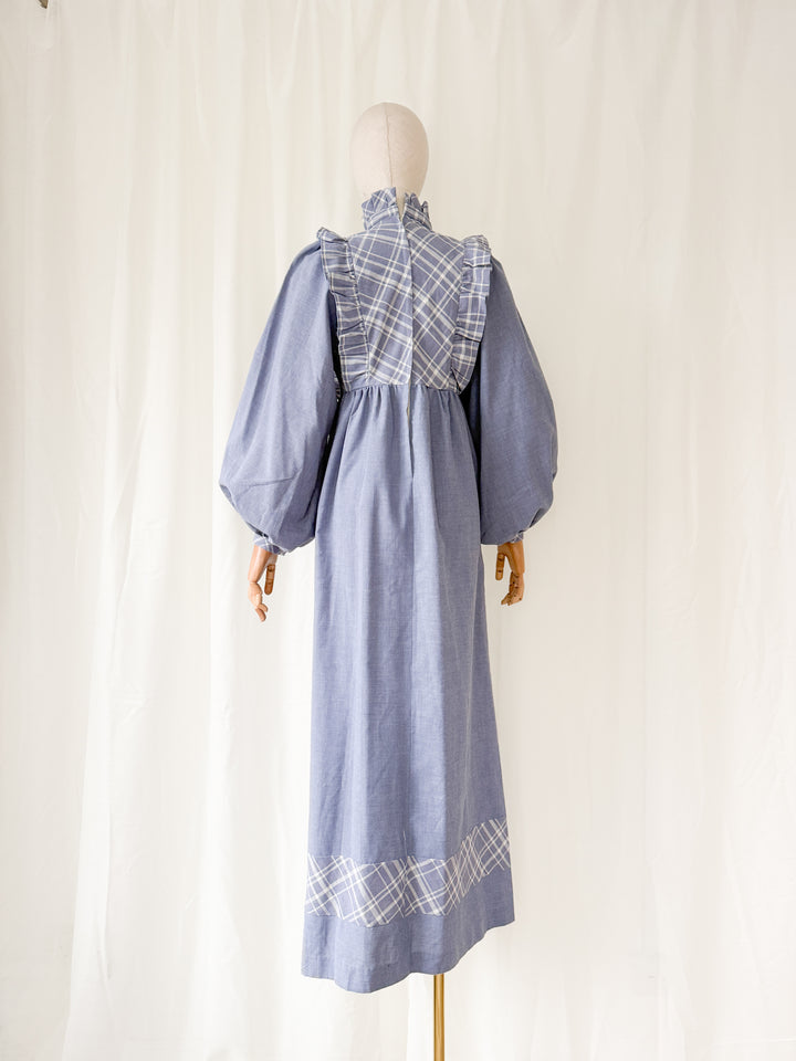 Insanely Beautiful 1970s Marion Donaldson Billowing Sleeve Cotton Maxi Dress