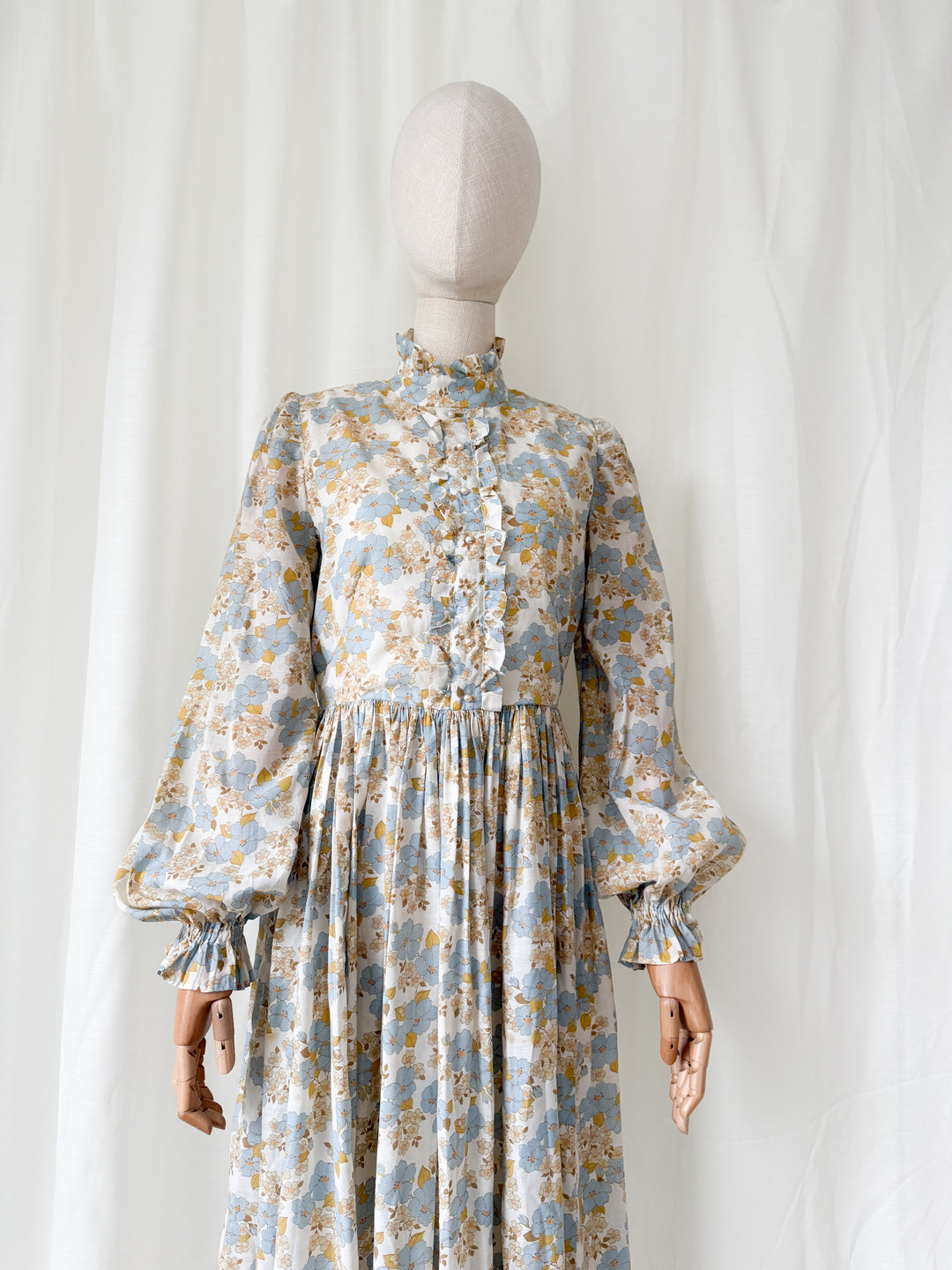 Sweet 1970s Floral Cotton Maxi Dress