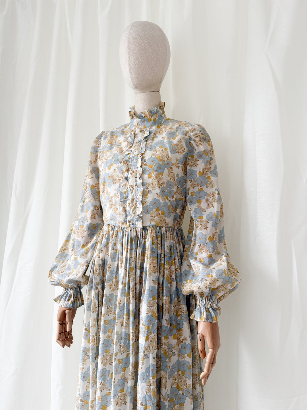 Sweet 1970s Floral Cotton Maxi Dress