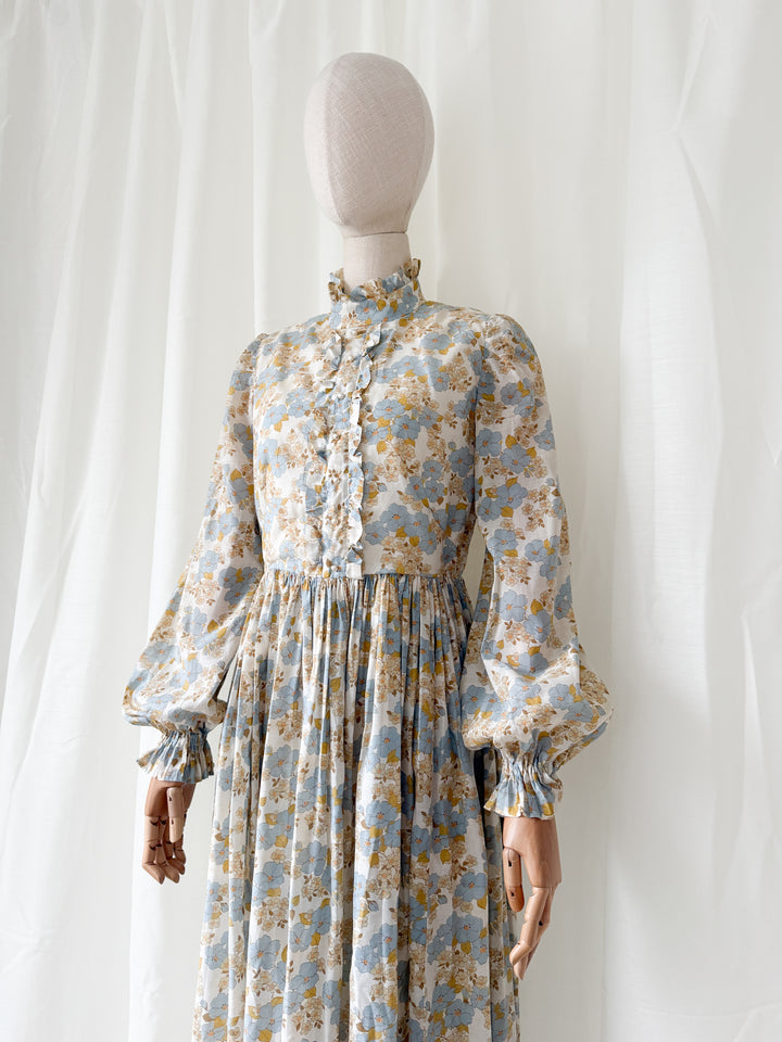 Sweet 1970s Floral Cotton Maxi Dress