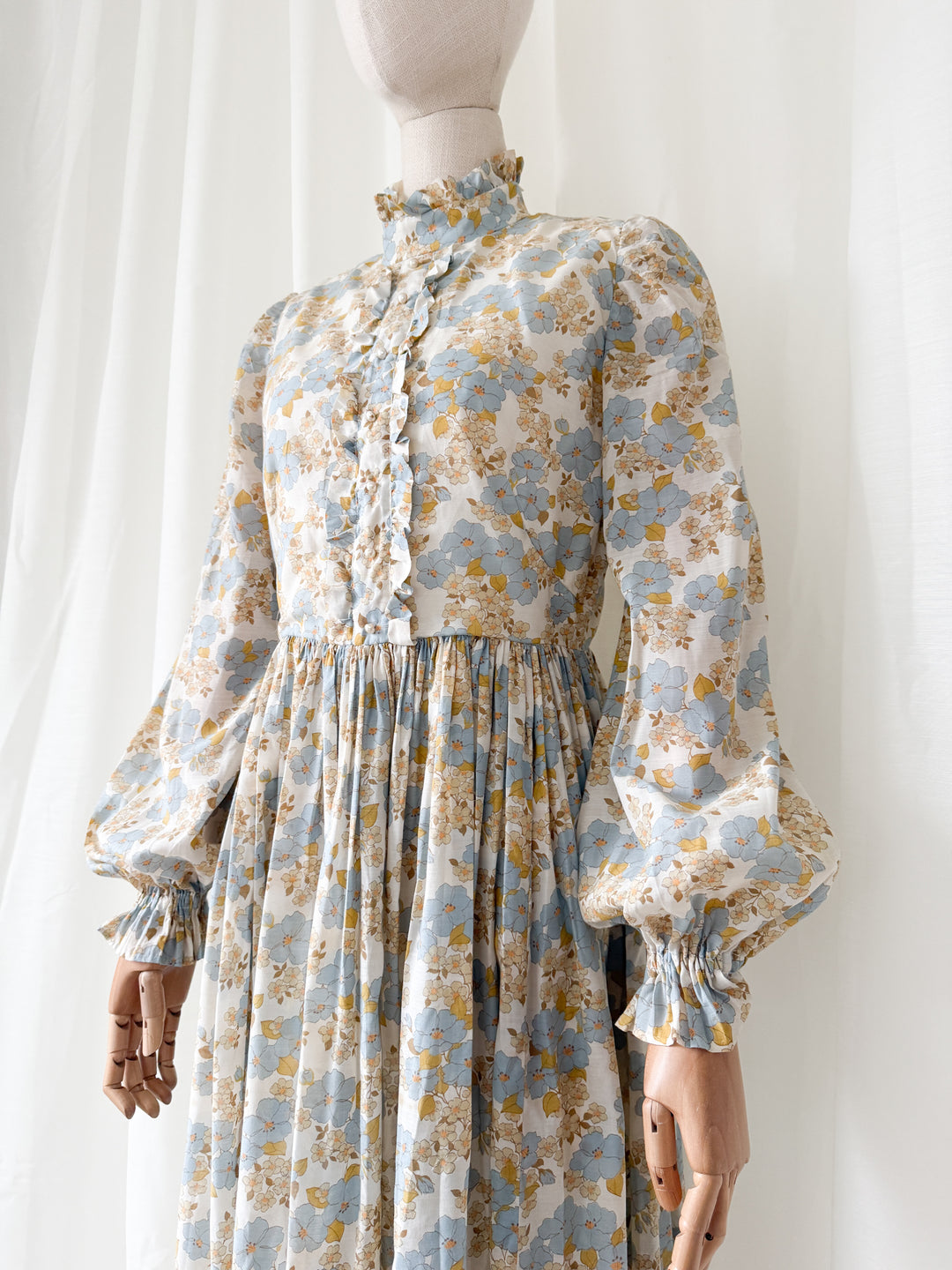 Sweet 1970s Floral Cotton Maxi Dress