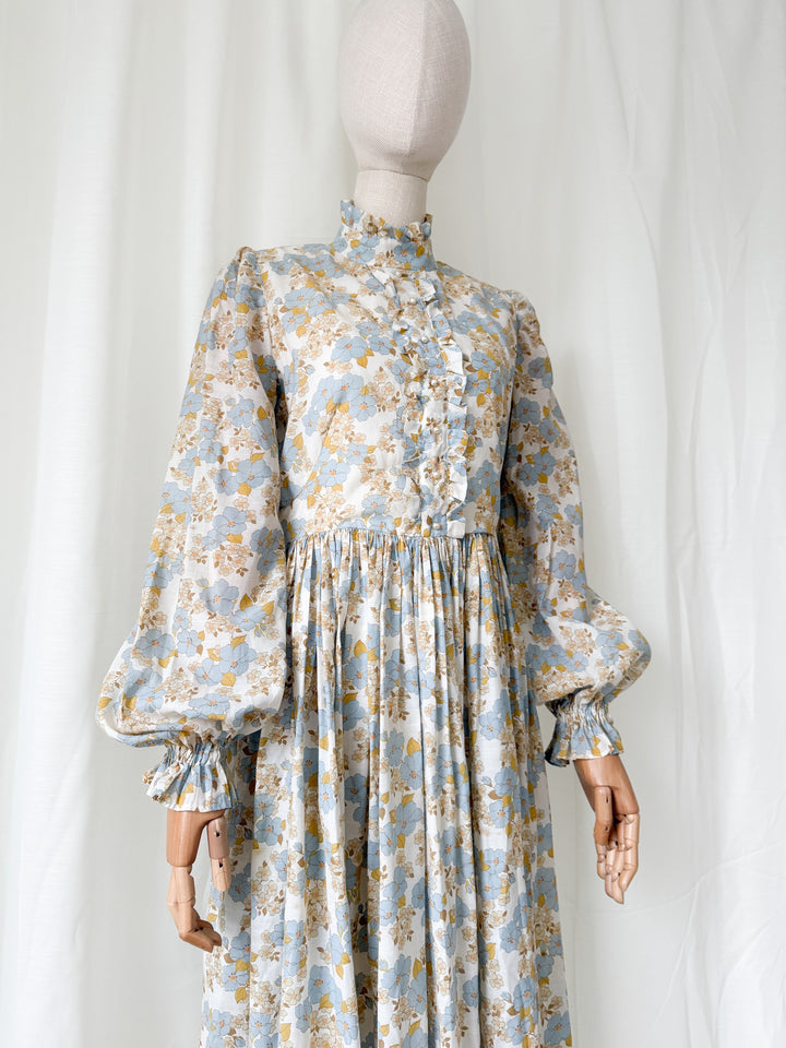 Sweet 1970s Floral Cotton Maxi Dress