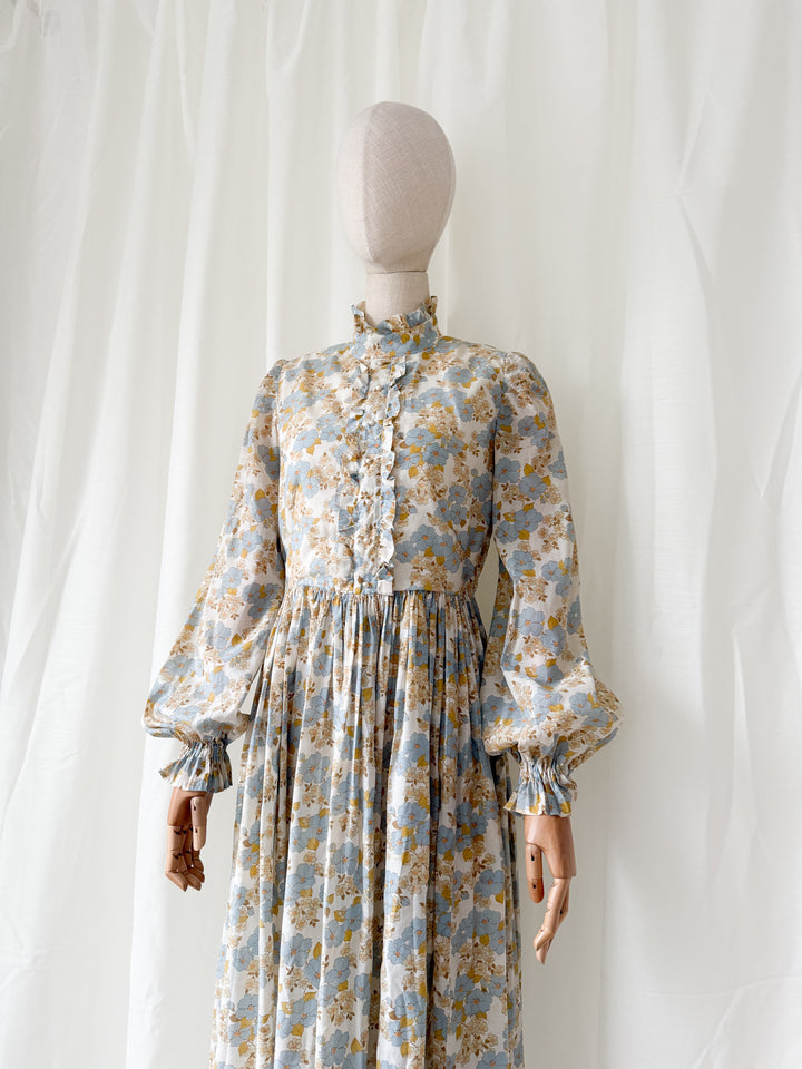 Sweet 1970s Floral Cotton Maxi Dress