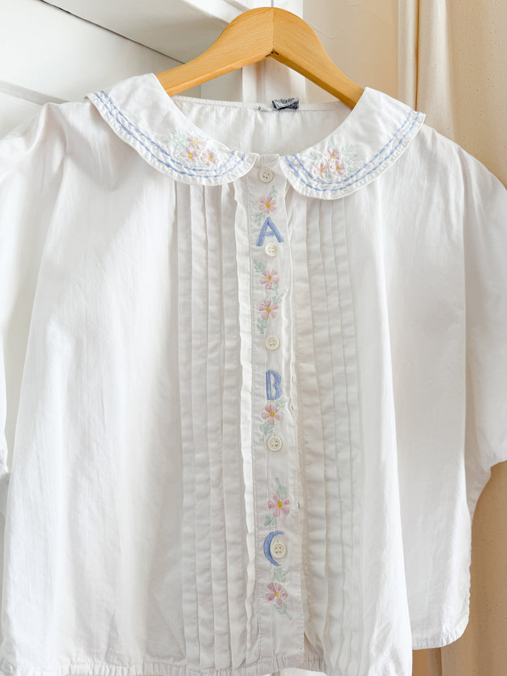 Adorable 80s Alphabet Crop Cotton Blouse