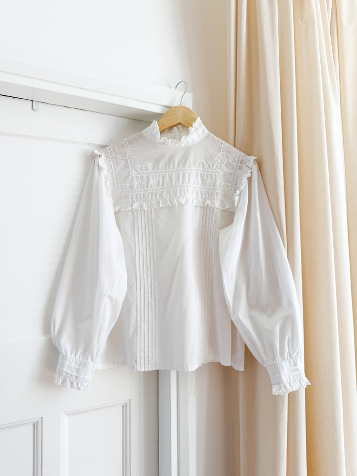 Stunning 70s Frill Yoke Cotton Blouse