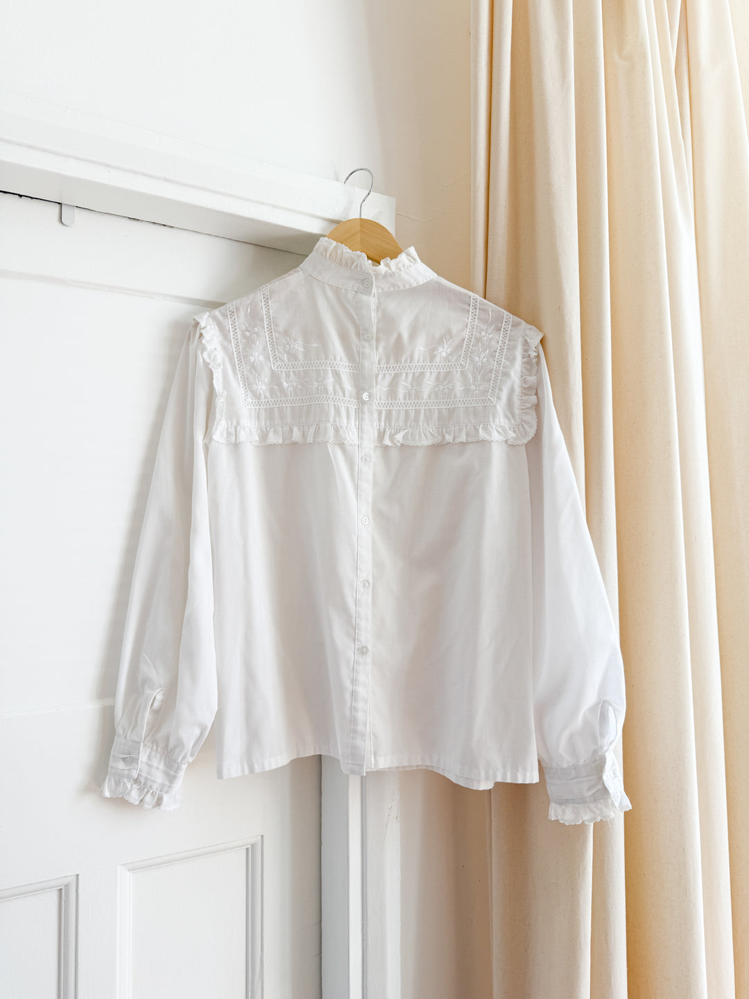 Stunning 70s Frill Yoke Cotton Blouse