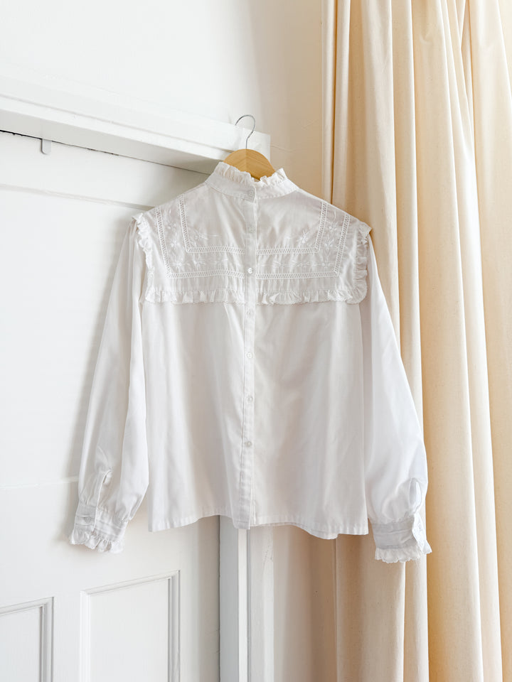 Stunning 70s Frill Yoke Cotton Blouse