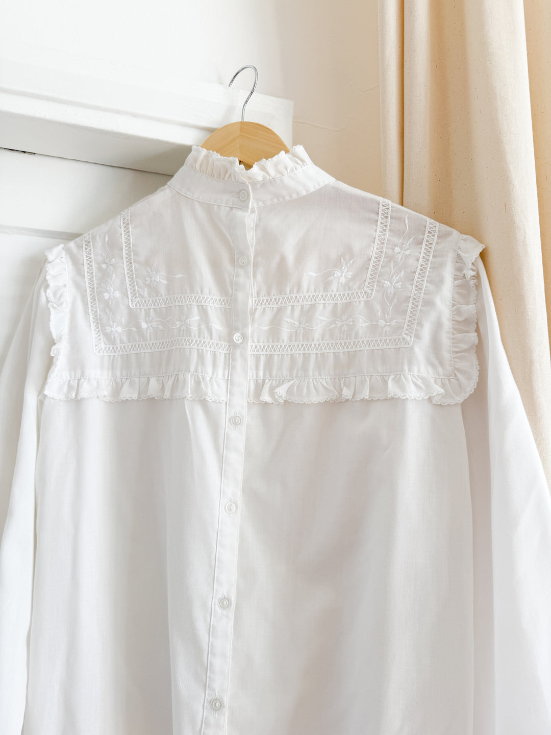 Stunning 70s Frill Yoke Cotton Blouse