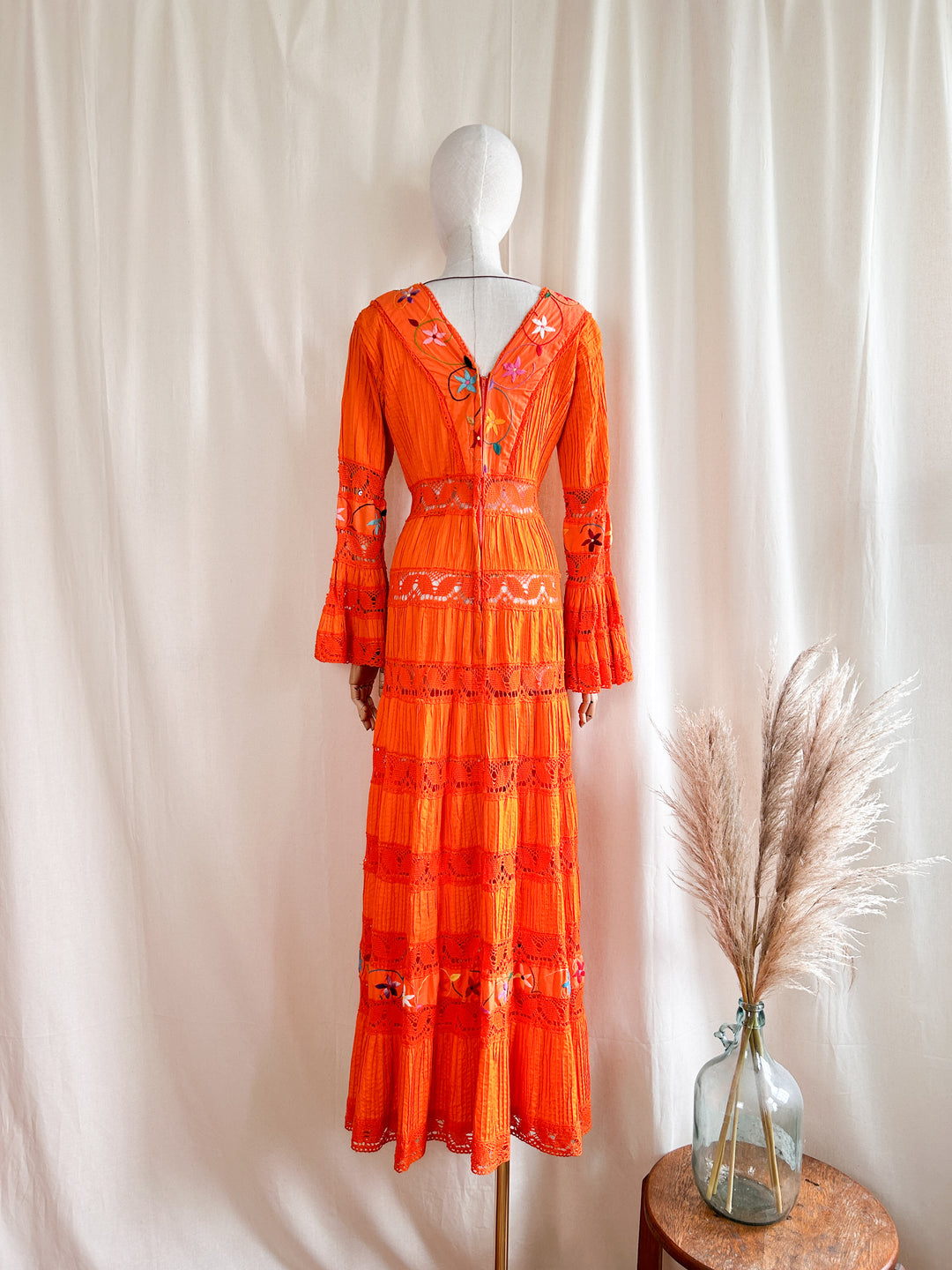 Holy Grail Rare 1970s Orange Mexican Bohemian Cotton Dream Dress