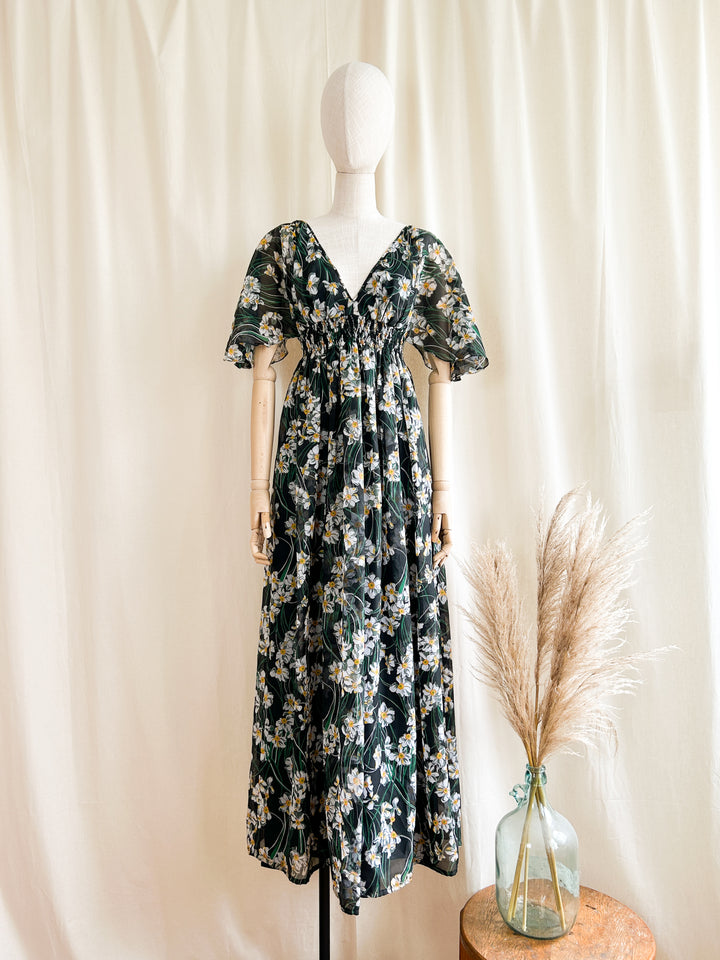 Holy Grail Rare Insane Floral Chiffon Maxi Dress by Jean Varon