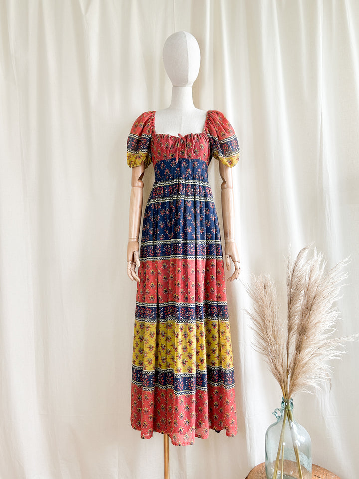 Beautiful Bohemian Cotton Blend 1970s Maxi Dress