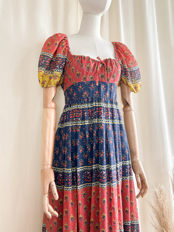 Beautiful Bohemian Cotton Blend 1970s Maxi Dress