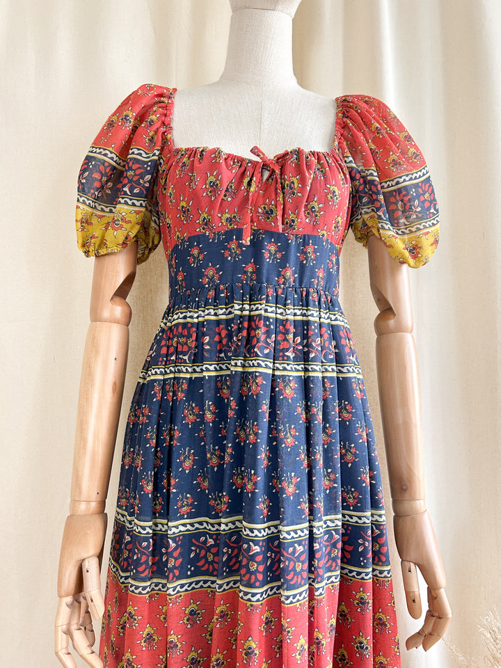 Beautiful Bohemian Cotton Blend 1970s Maxi Dress