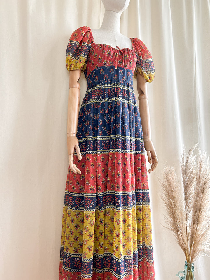 Beautiful Bohemian Cotton Blend 1970s Maxi Dress