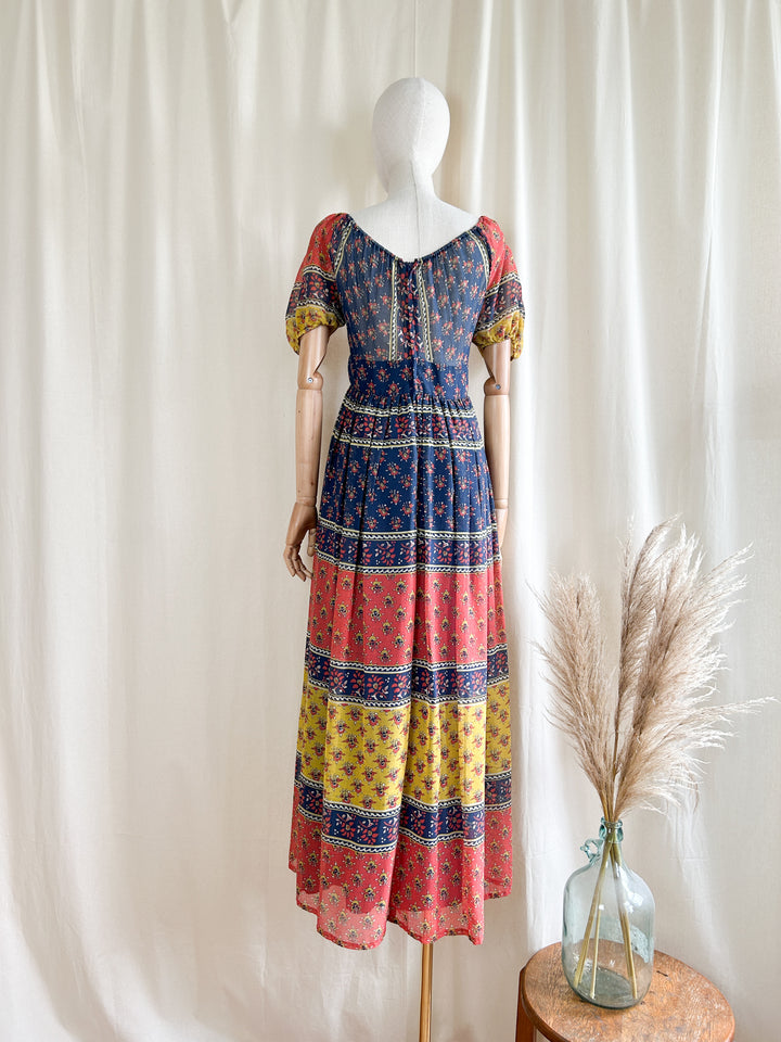 Beautiful Bohemian Cotton Blend 1970s Maxi Dress