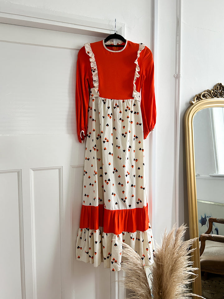 BEAUTIFUL 70S COTTON AND CREPE PRAIRIE DRESS APPROX UK SIZE 6/8/10