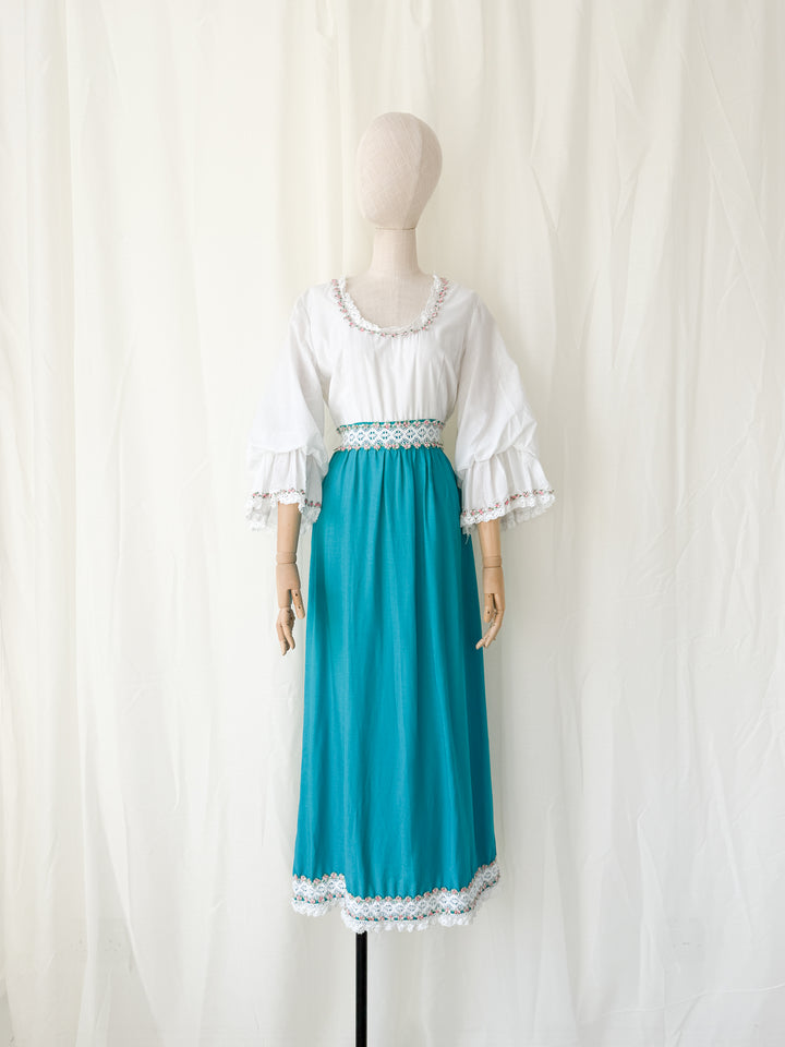 Precious Rare 1970s Angela Gore Cotton Maxi Dress