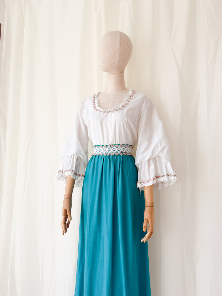 Precious Rare 1970s Angela Gore Cotton Maxi Dress